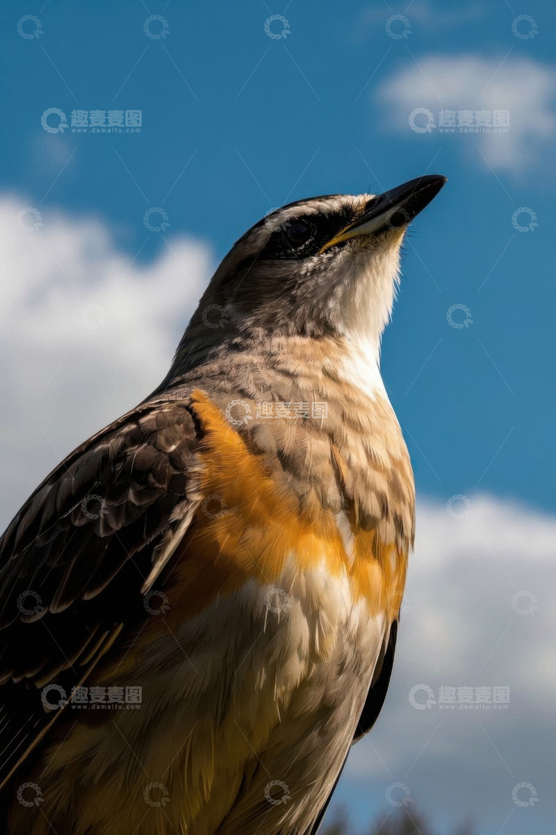高清大图下载【趣麦麦图】特写鸟仰视蓝天白云