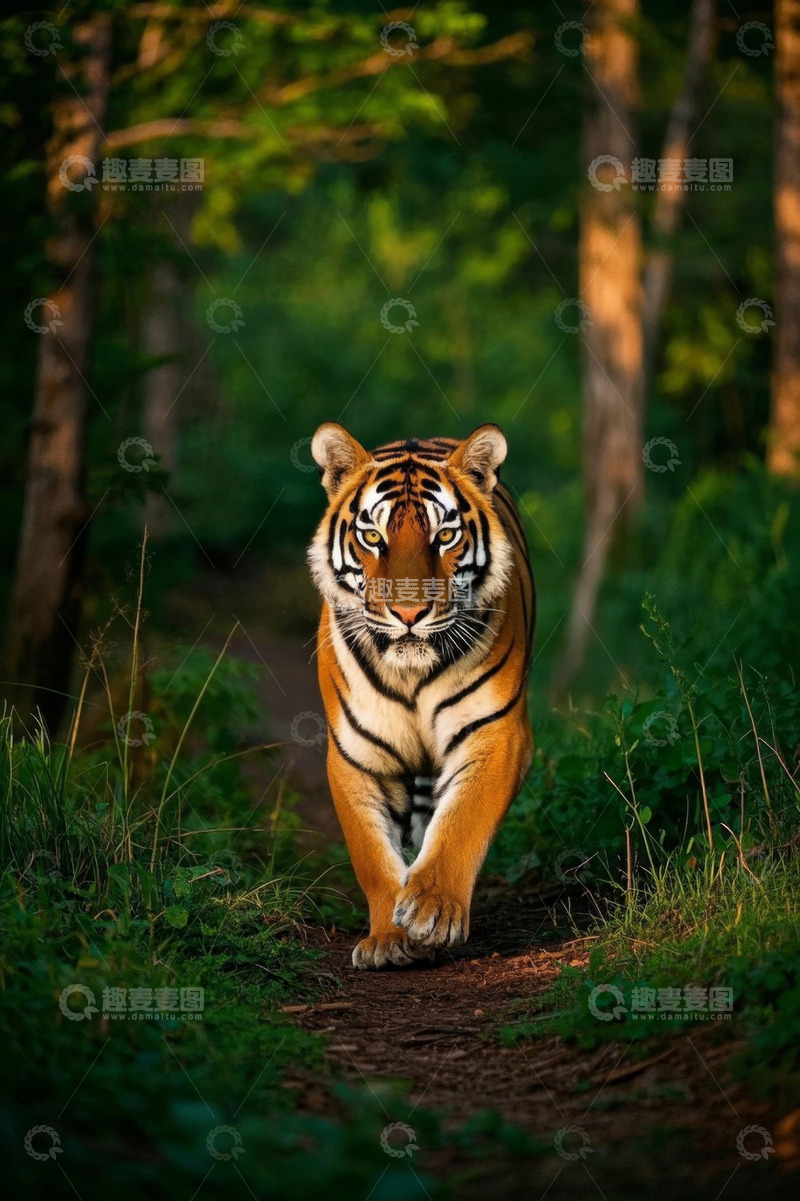 高清大图下载【趣麦麦图】森林中行走的老虎