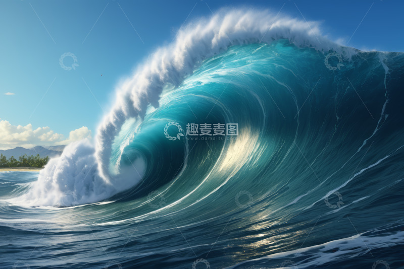 高清大图下载【趣麦麦图】海上巨大蓝色波浪景观