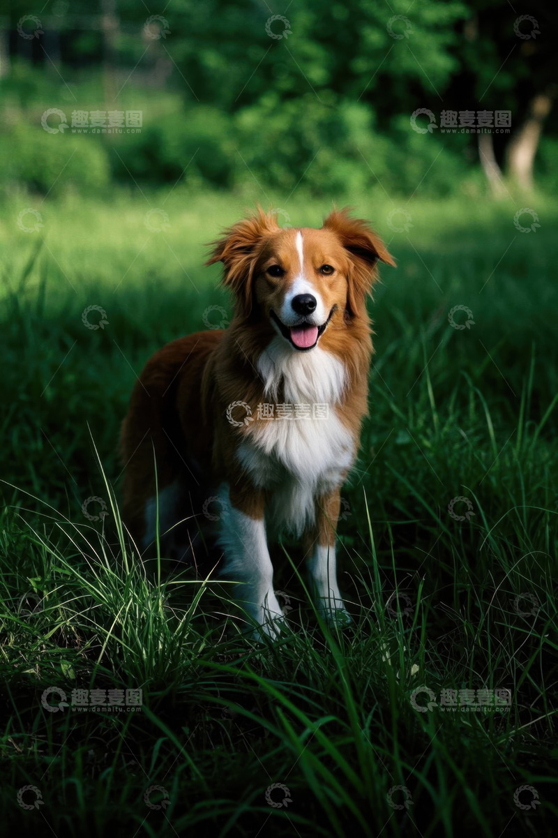 高清大图下载【趣麦麦图】户外草地的可爱宠物狗