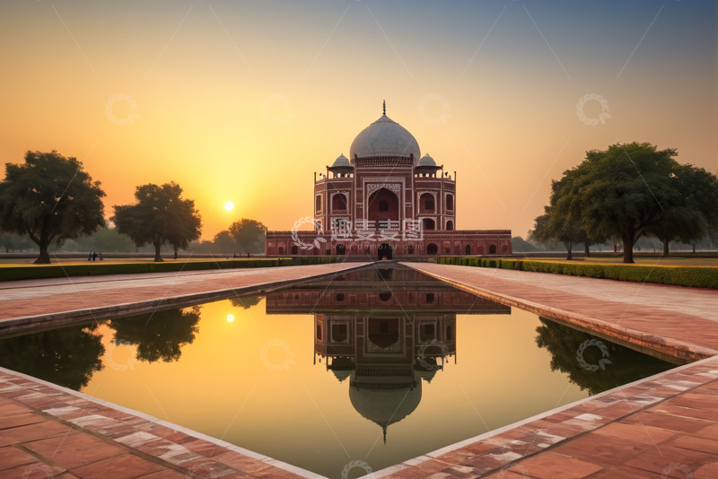 高清大图下载【趣麦麦图】日落时印度景观古迹泰姬陵
