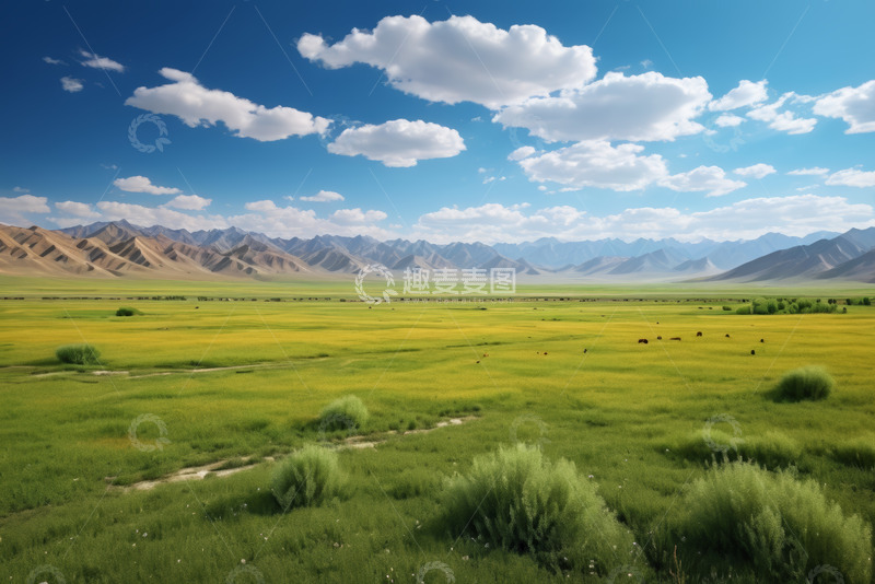 高清大图下载【趣麦麦图】草原与远山的自然风光