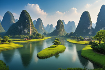 桂林漓江山水田园风光