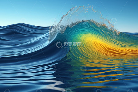 蓝色海洋中的彩色波浪