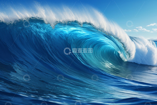 蓝色海洋中翻涌的巨大海浪