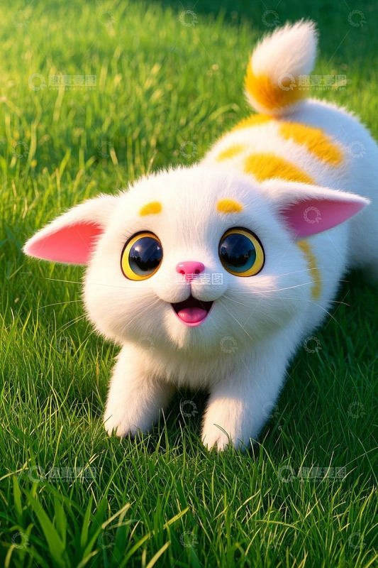 草地上的可爱卡通小猫