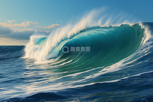 海上翻涌的巨大蓝色波浪