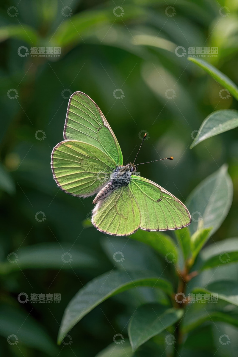高清大图下载【趣麦麦图】绿色蝴蝶于绿叶间飞舞