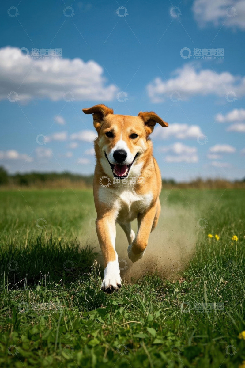 高清大图下载【趣麦麦图】草地奔跑的狗
