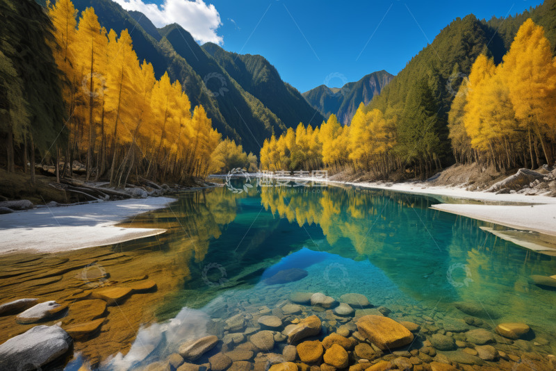 高清大图下载【趣麦麦图】山林间清澈河流风景