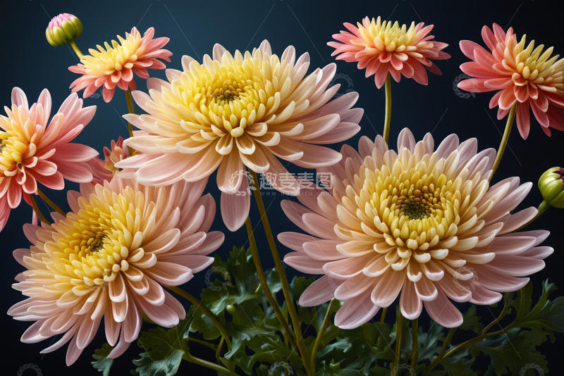 高清大图下载【趣麦麦图】多朵盛开的粉色黄色菊花