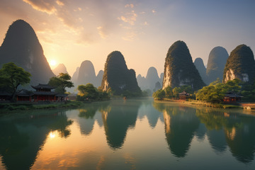 桂林漓江山水日出风光