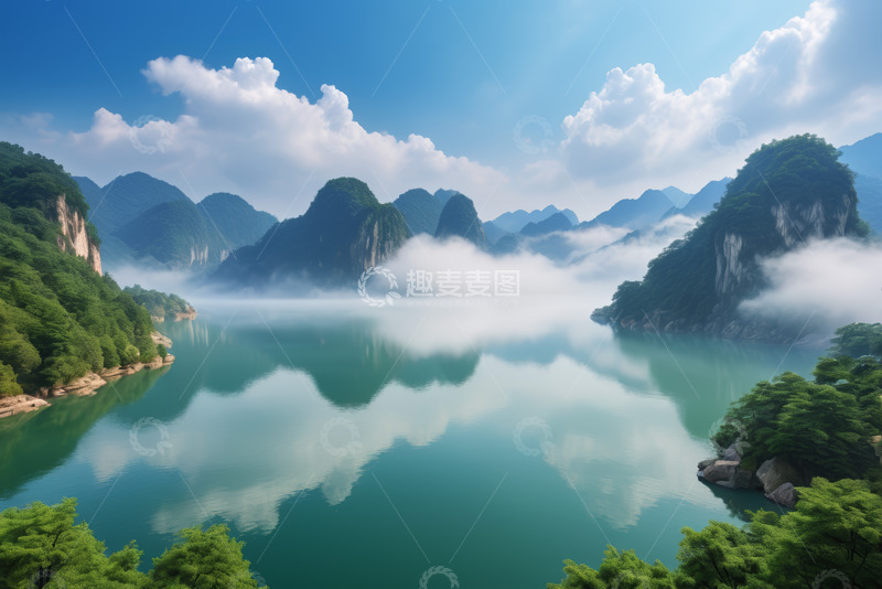 高清大图下载【趣麦麦图】山水湖泊自然风光全景