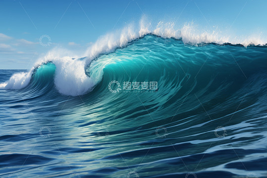 蓝色海洋中的巨大波浪