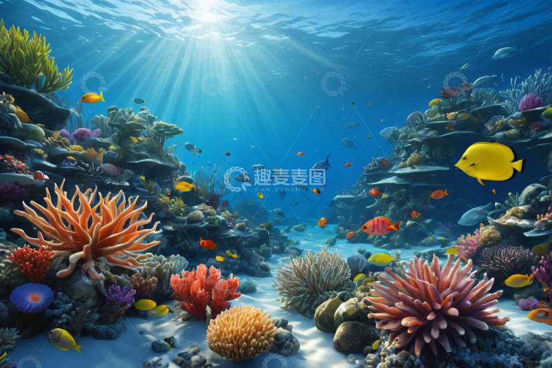 高清大图下载【趣麦麦图】海底珊瑚与鱼群景观