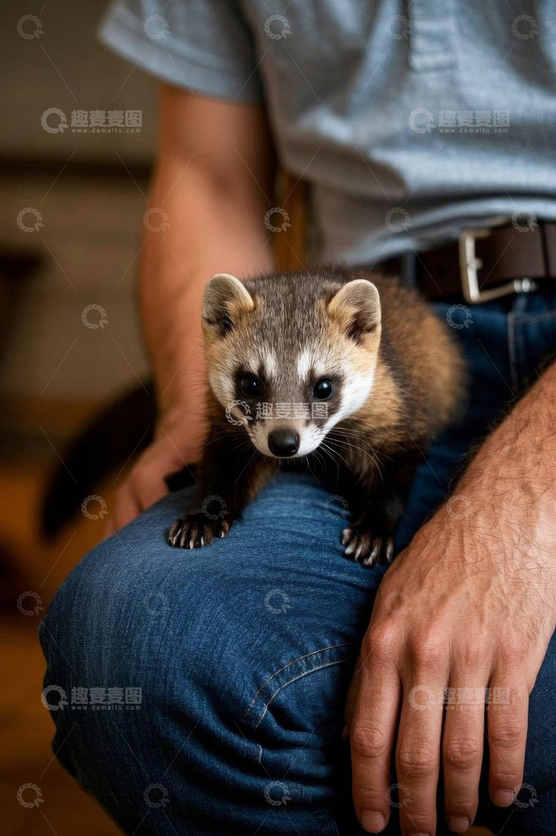 高清大图下载【趣麦麦图】人腿上趴着的小型哺乳动物