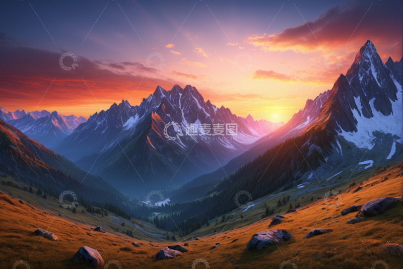 高清大图下载【趣麦麦图】壮丽雪山日出自然风光