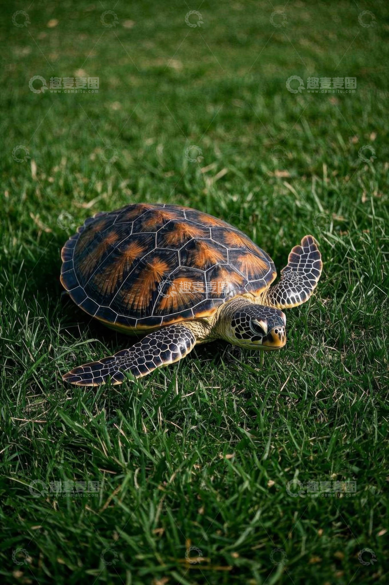 高清大图下载【趣麦麦图】草地上的海龟特写