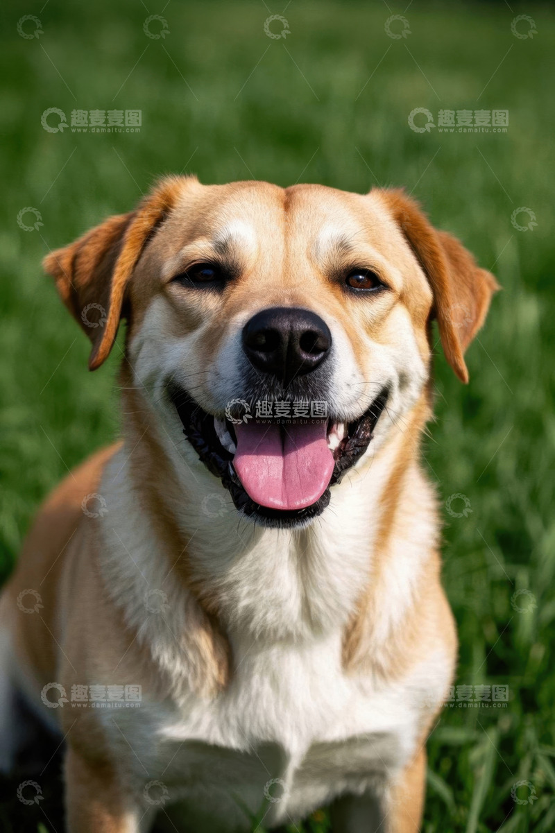 高清大图下载【趣麦麦图】草地上的快乐宠物狗