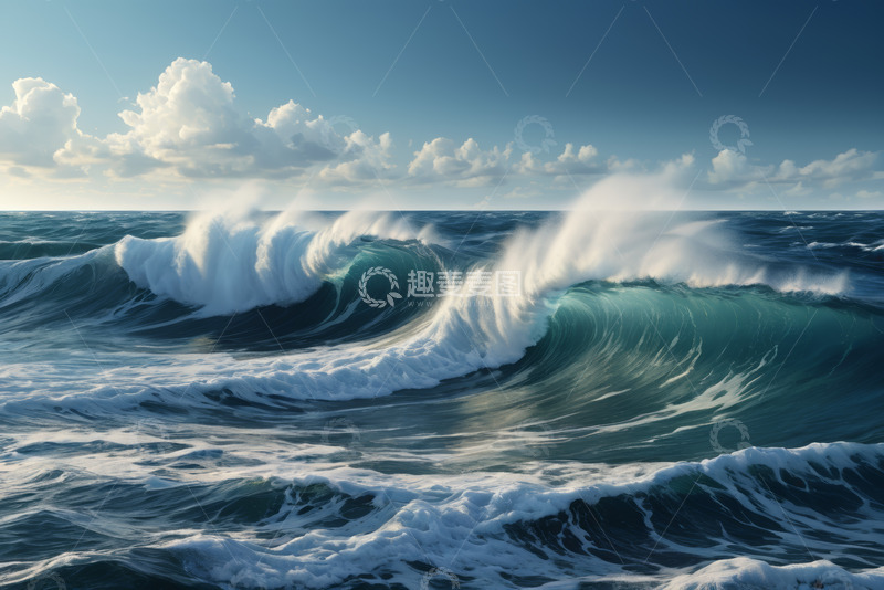 高清大图下载【趣麦麦图】蓝色海洋翻涌的白色浪花