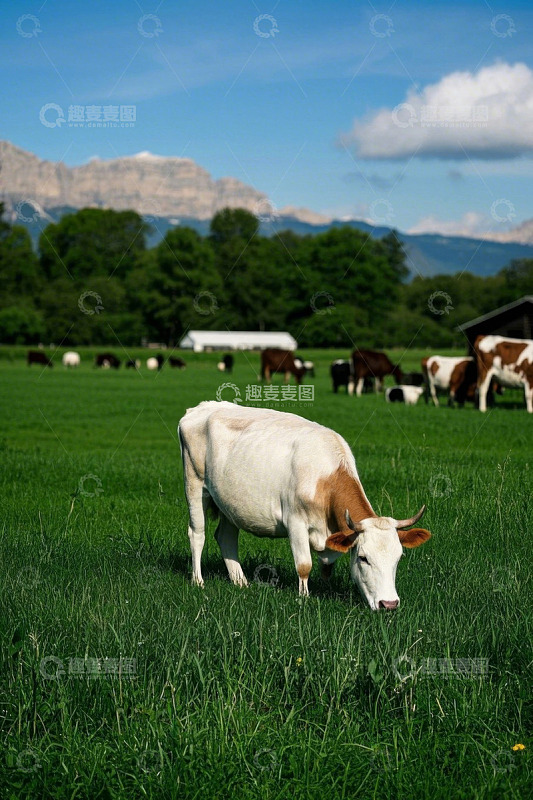 草原上牛群悠闲吃草场景