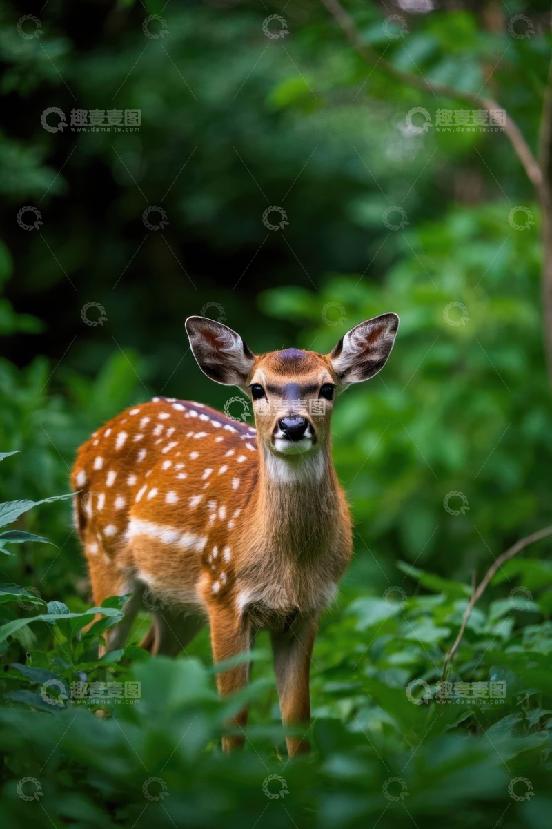 高清大图下载【趣麦麦图】森林中站立的梅花鹿