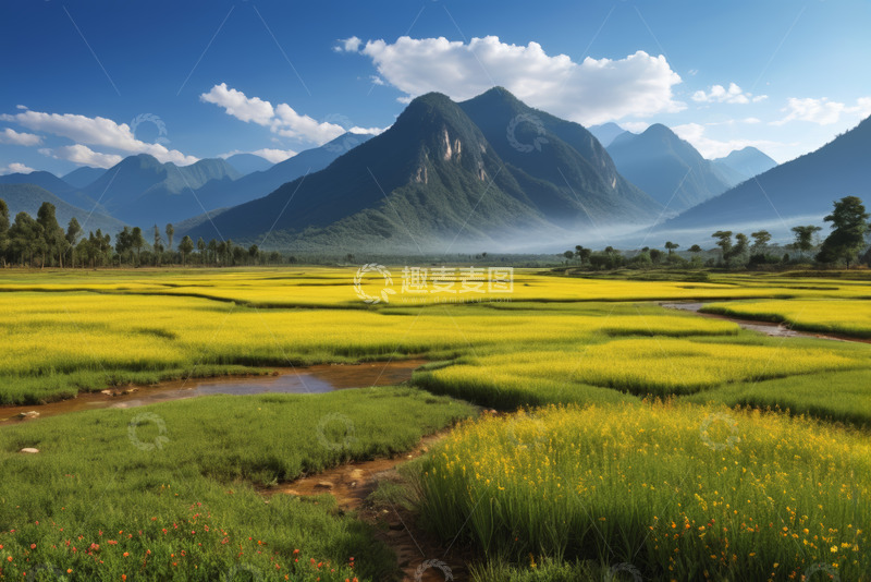 高清大图下载【趣麦麦图】田野远山自然风光全景