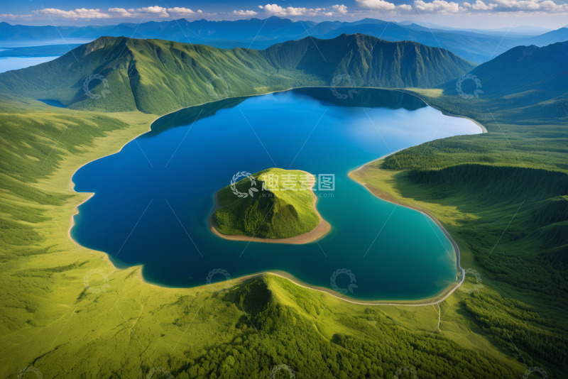 高清大图下载【趣麦麦图】高山环绕中的湖泊全景