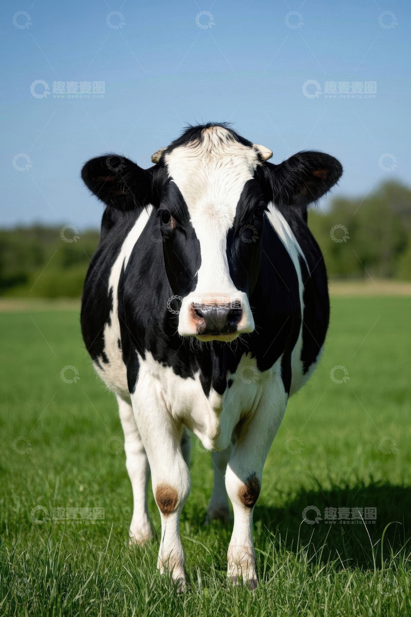 高清大图下载【趣麦麦图】草地上的黑白花奶牛