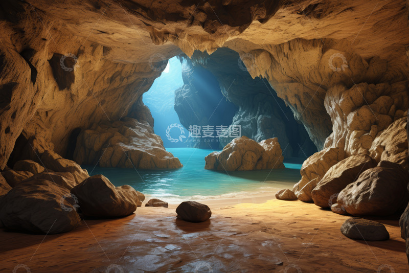 高清大图下载【趣麦麦图】海边洞穴内部景观