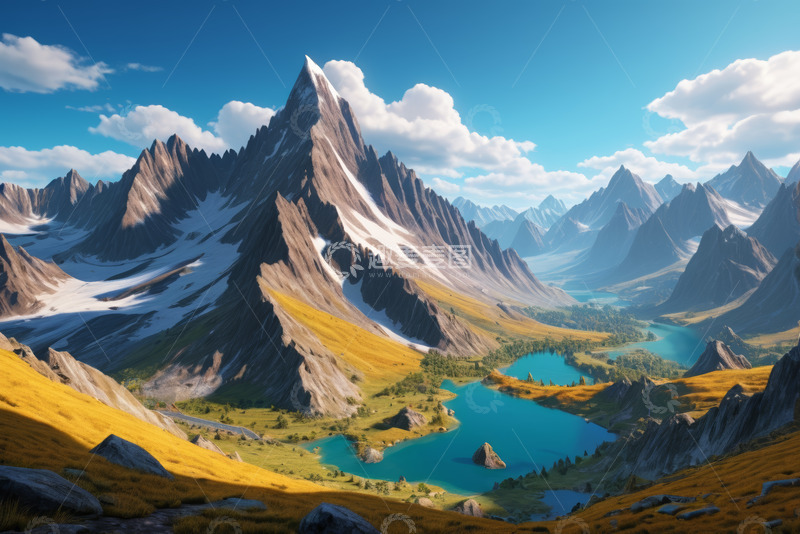 高清大图下载【趣麦麦图】高山湖泊自然风光全景