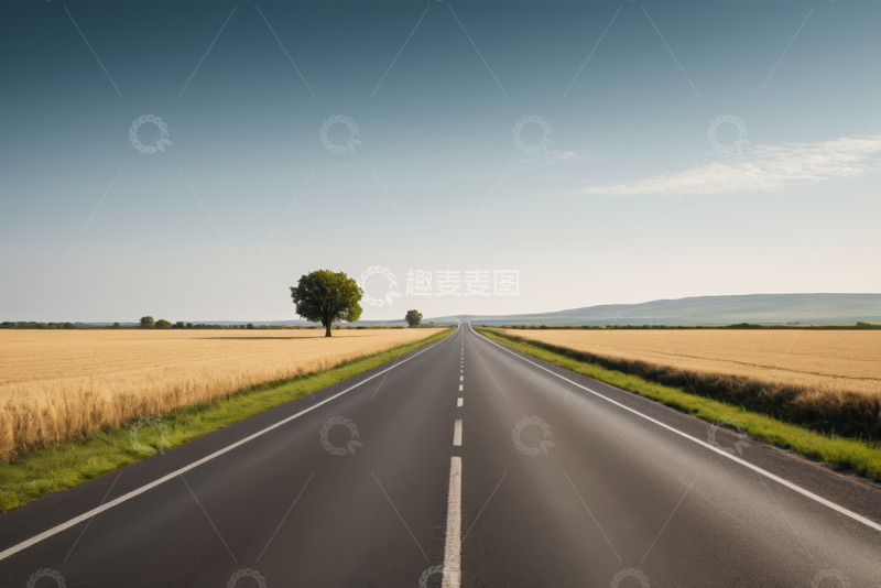 高清大图下载【趣麦麦图】田野间的空旷沥青道路