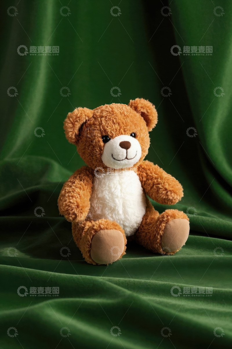 高清大图下载【趣麦麦图】绿色背景前的棕色毛绒玩具熊