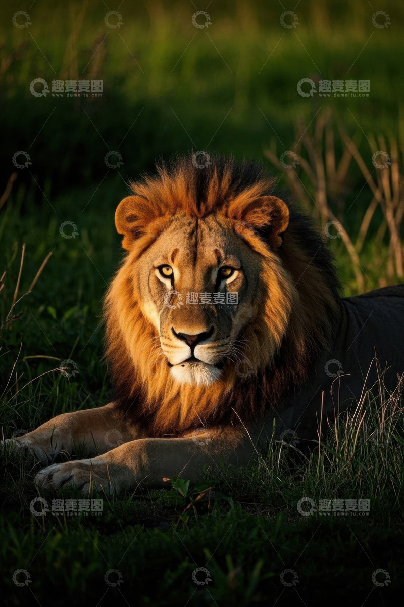 高清大图下载【趣麦麦图】草原上休憩的雄狮