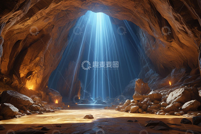 洞穴内射入阳光的自然景观
