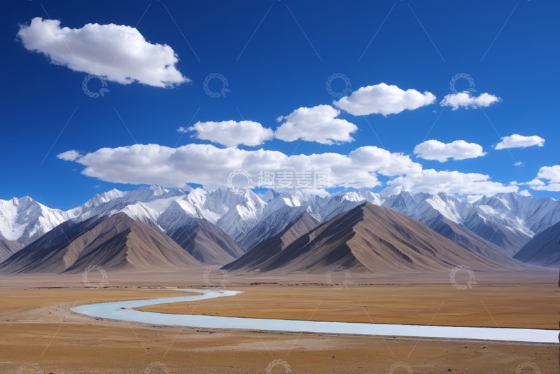 高清大图下载【趣麦麦图】雪山下的荒漠河流风光