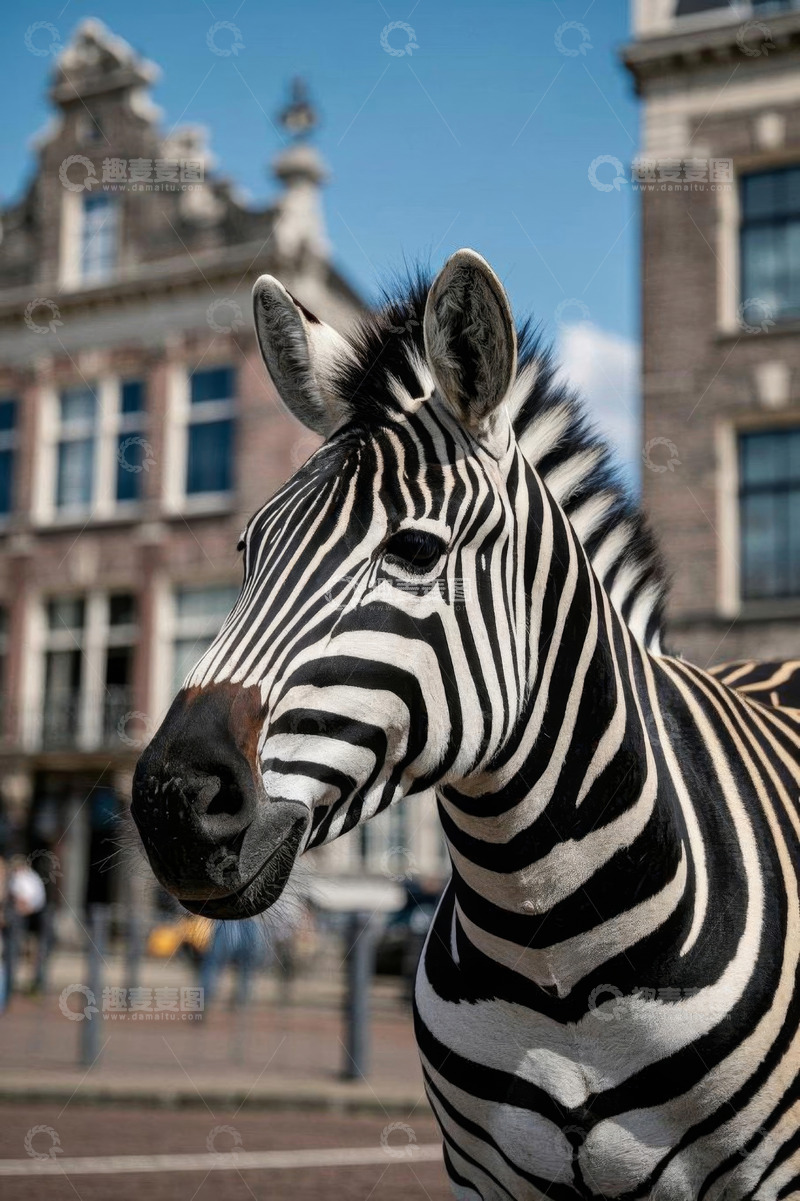 高清大图下载【趣麦麦图】城市街道上的斑马特写