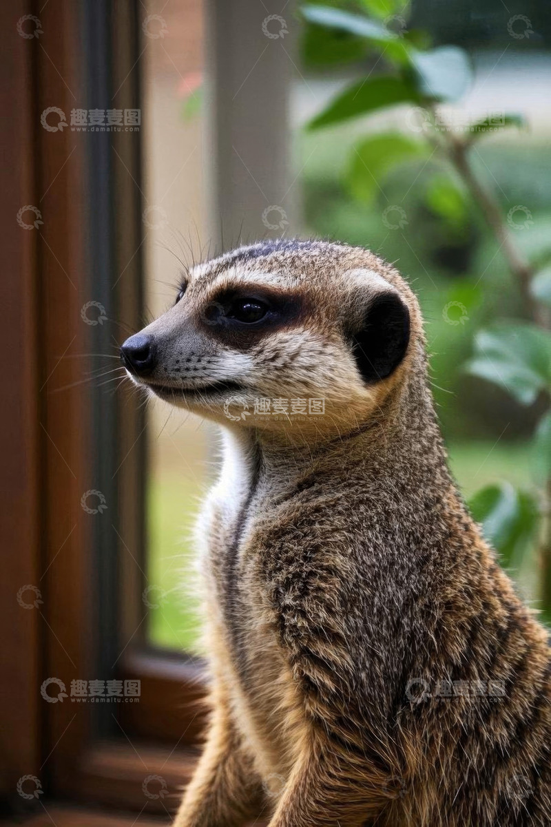 高清大图下载【趣麦麦图】猫鼬窗边站立侧视特写