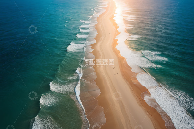 高清大图下载【趣麦麦图】航拍海滩海浪与阳光沙滩景象