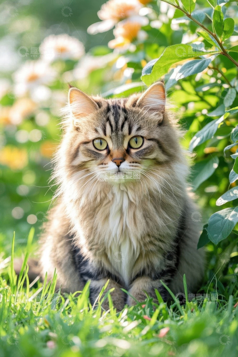 高清大图下载【趣麦麦图】草地上的长毛猫
