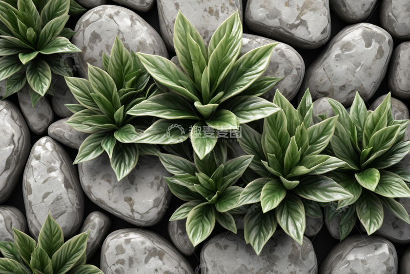 高清大图下载【趣麦麦图】绿叶与鹅卵石组合景观