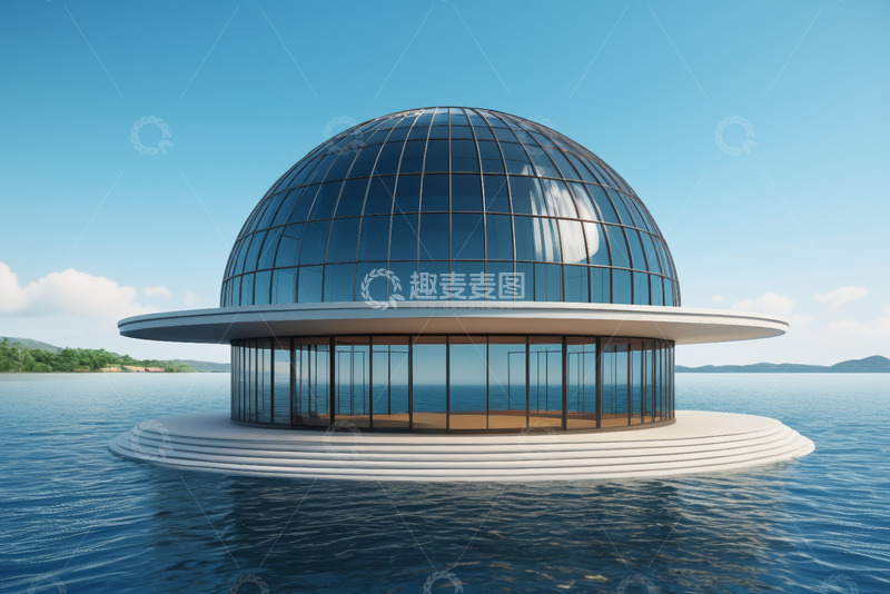高清大图下载【趣麦麦图】水上玻璃穹顶建筑