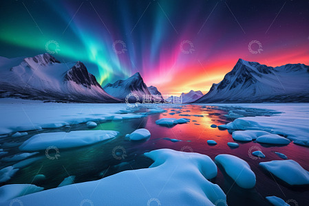 北极雪山极光景观