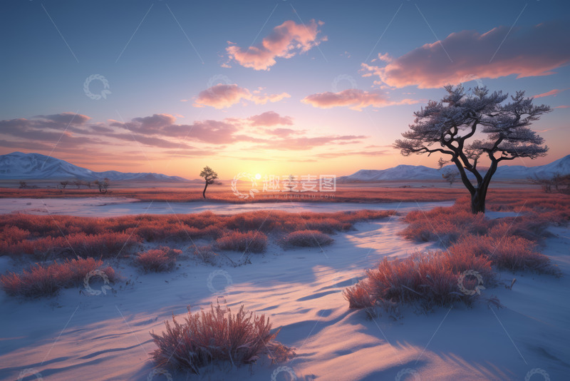 高清大图下载【趣麦麦图】雪地日出自然风光景象