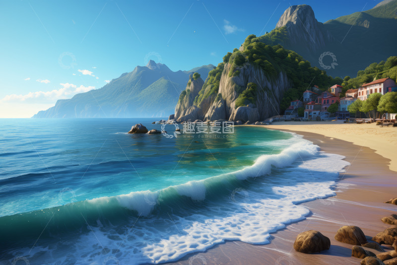 高清大图下载【趣麦麦图】海边小镇与山海景观