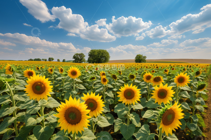 高清大图下载【趣麦麦图】向日葵田野与蓝天白云景观