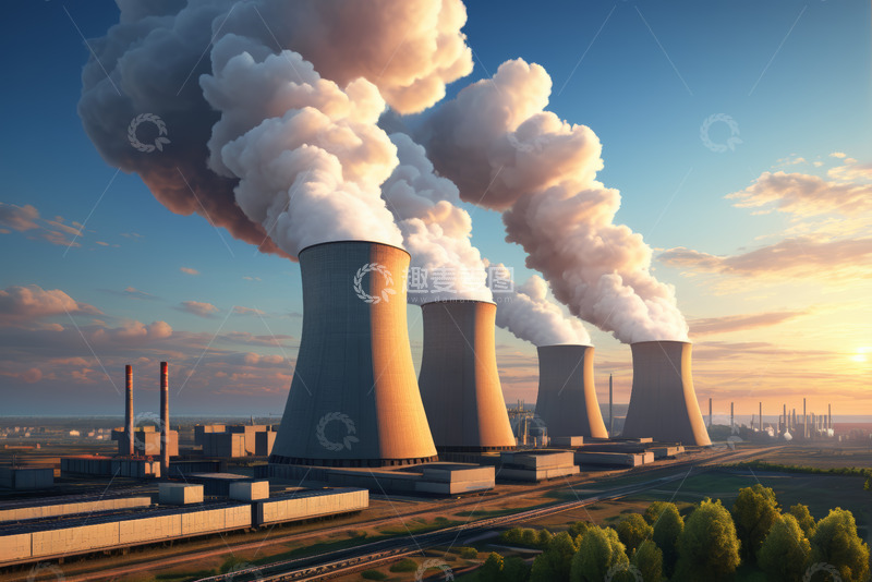 高清大图下载【趣麦麦图】发电厂冷却塔与蒸汽景观