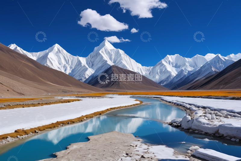 高清大图下载【趣麦麦图】雪山下的河流自然风光