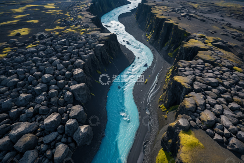 高清大图下载【趣麦麦图】冰岛河谷河流俯瞰全景