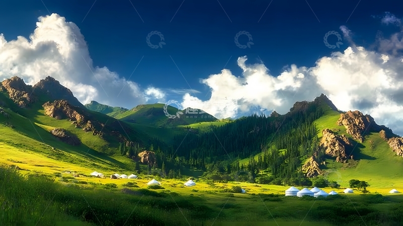 高清大图下载【趣麦麦图】草原风光山水画卷